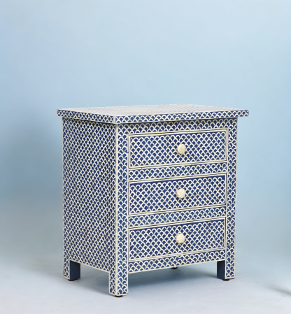 Bone Inlay Fishscale Bedside Table Blue