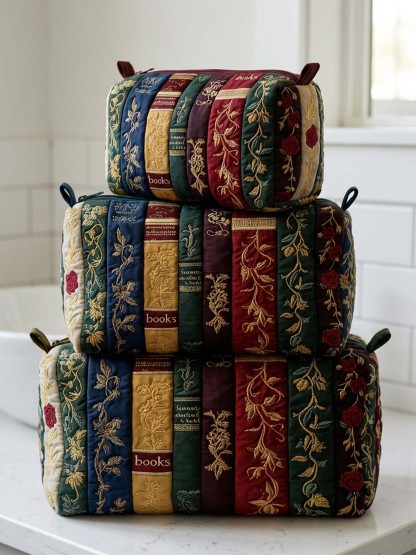 Vintage Books Cotton Quilted Cosmetic Bag