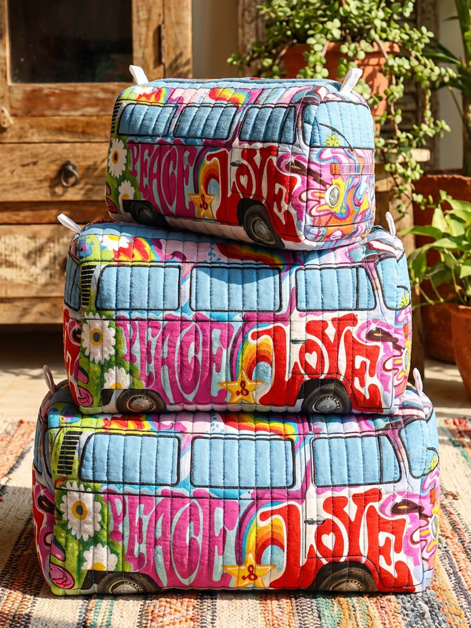 Hippie Peace Flower Cotton Quilted Cosmetic Bag