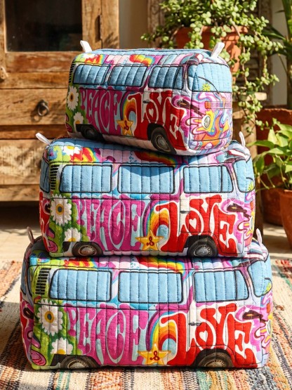 Hippie Peace Flower Cotton Quilted Cosmetic Bag