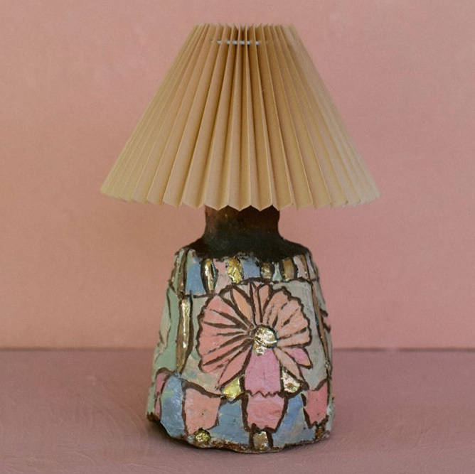 Handcrafted Ceramic Artistic Table Lamp with Pleated Fabric Shade