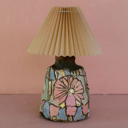 Handcrafted Ceramic Artistic Table Lamp with Pleated Fabric Shade