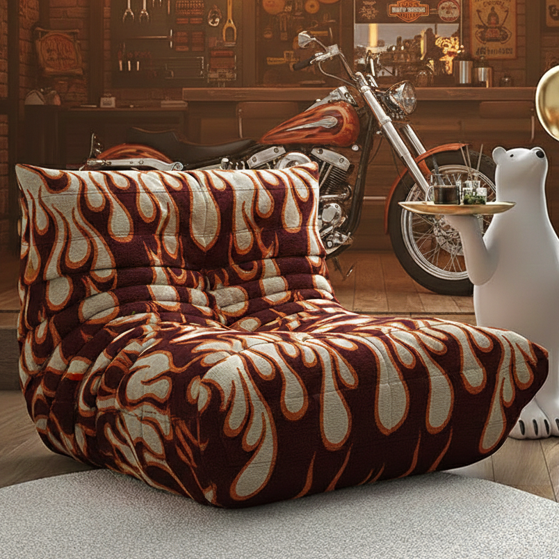 Retro Rocker Flame Pattern Plush Padded Lounge Floor Sofa