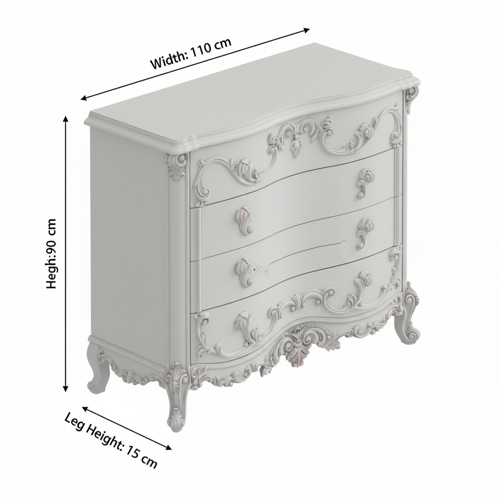 French Rococo Ornate Carved Cream White Antique Bedroom Storage Locker