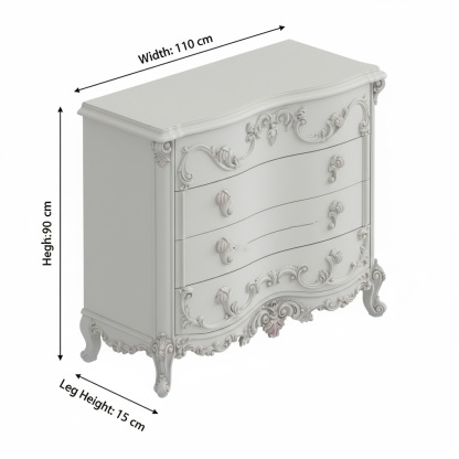 French Rococo Ornate Carved Cream White Antique Bedroom Storage Locker