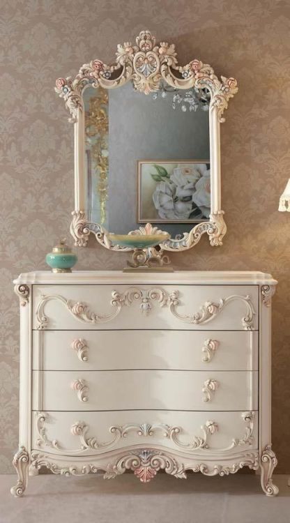 French Rococo Ornate Carved Cream White Antique Bedroom Storage Locker