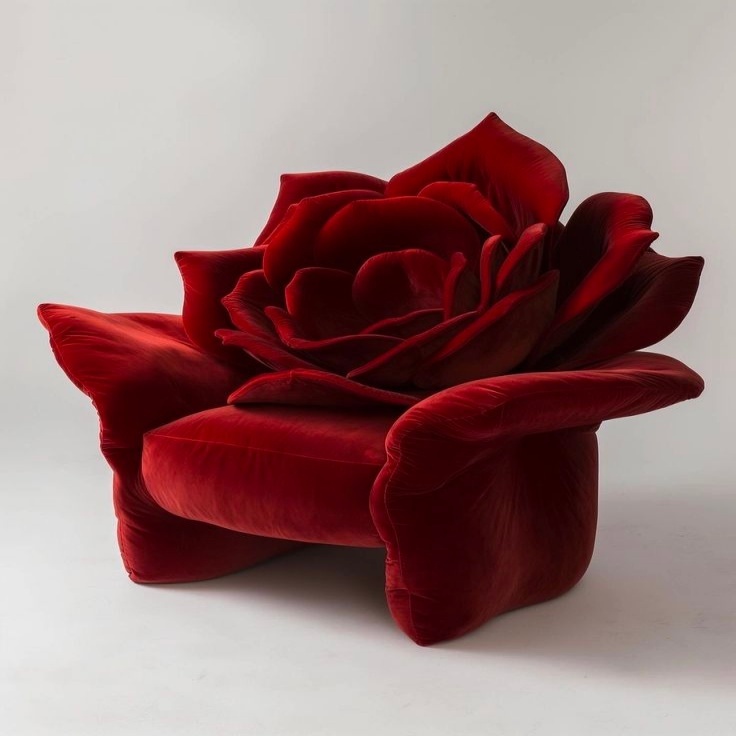 Rose Petal Accent Chair – Velvet Sculptural Flower Lounge Chair, Statement Single Sofa for Living Room, Bedroom & Studio (Red)