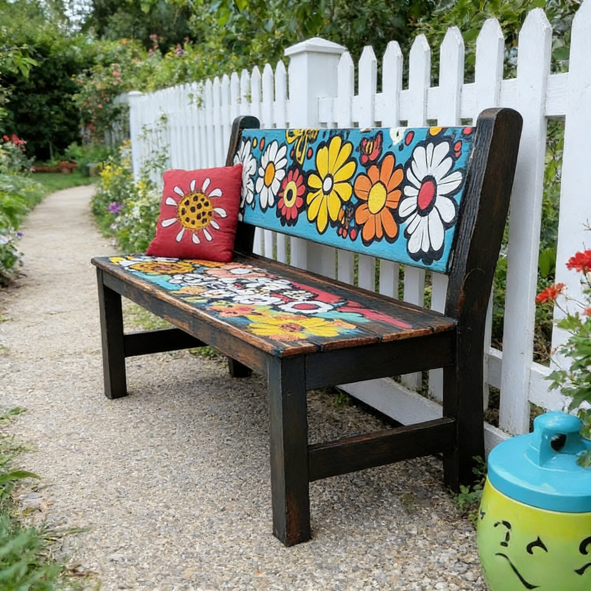 Hippie colorful Bohemian style circular garden pattern decorative armchair