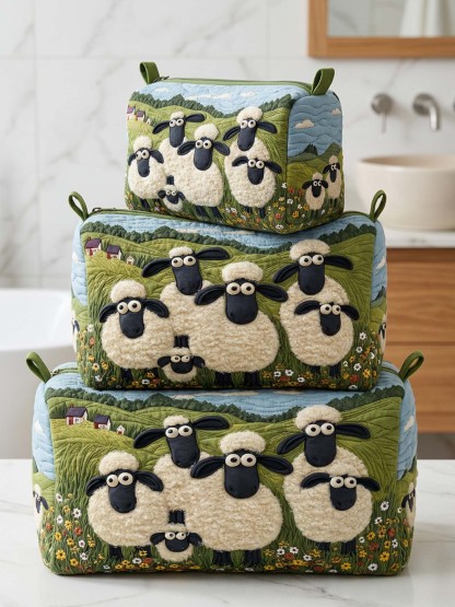 Sheep Heaven Cotton Quilted Cosmetic Bag