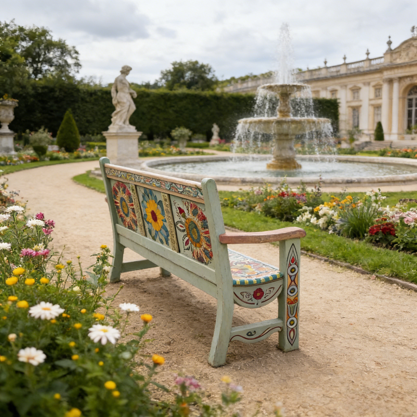 Hippie colorful Bohemian style circular garden pattern decorative armchair