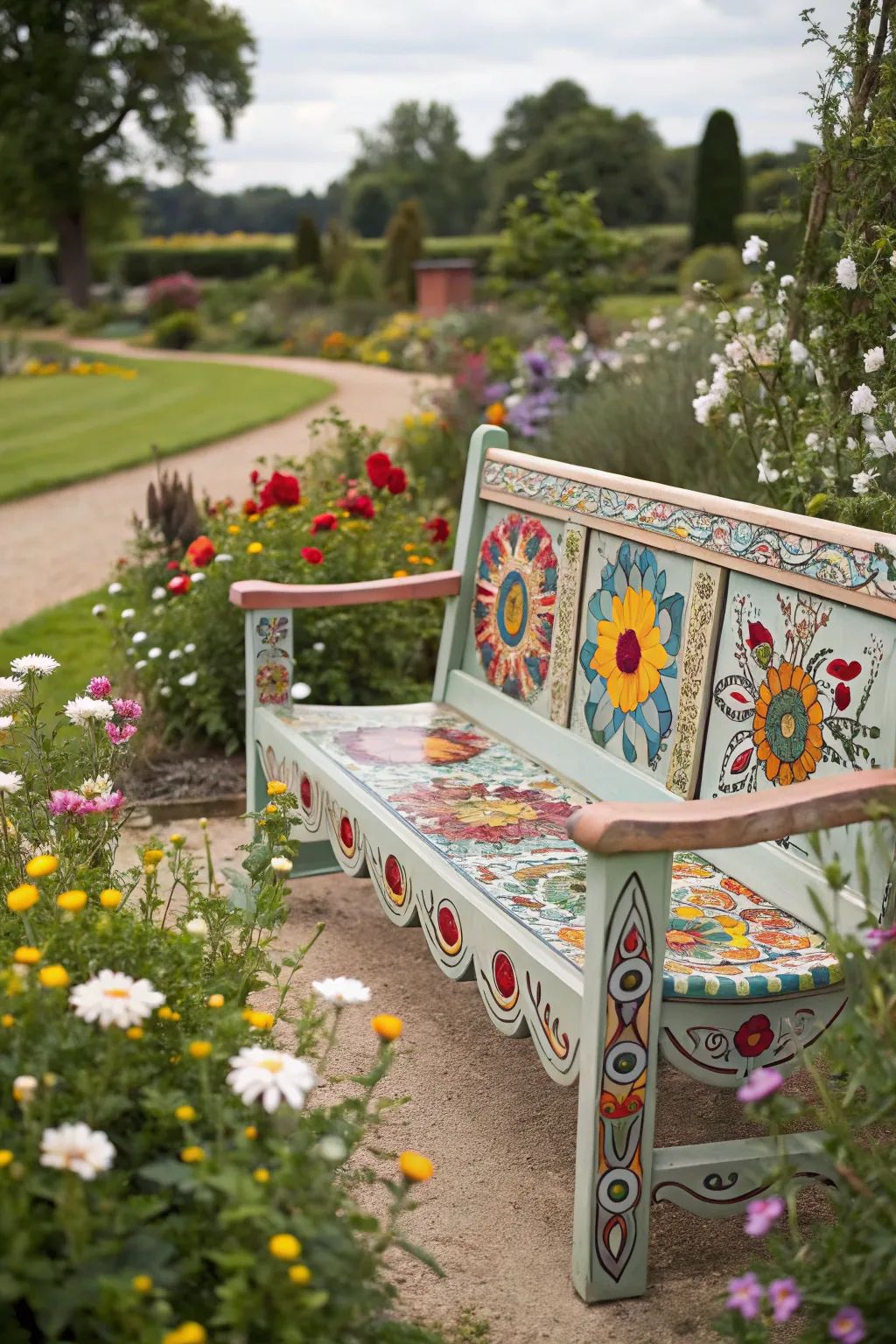 Hippie colorful Bohemian style circular garden pattern decorative armchair