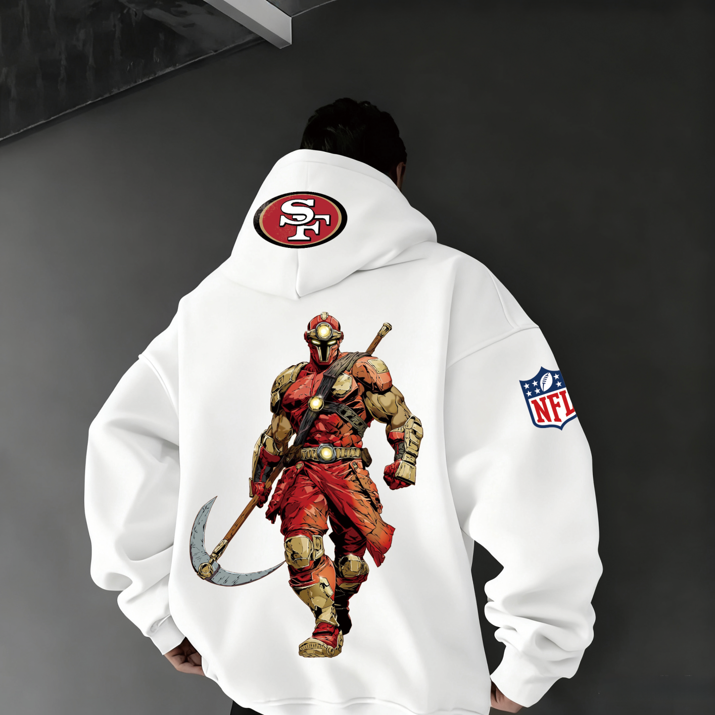 Fantasy Style Red Gold Axe Warrior Graphic Hoodie