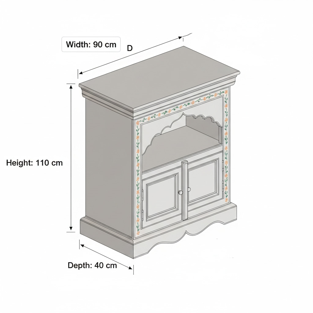 Indian Ethnic Hand-Painted Floral Wood Open Display Storage Locker