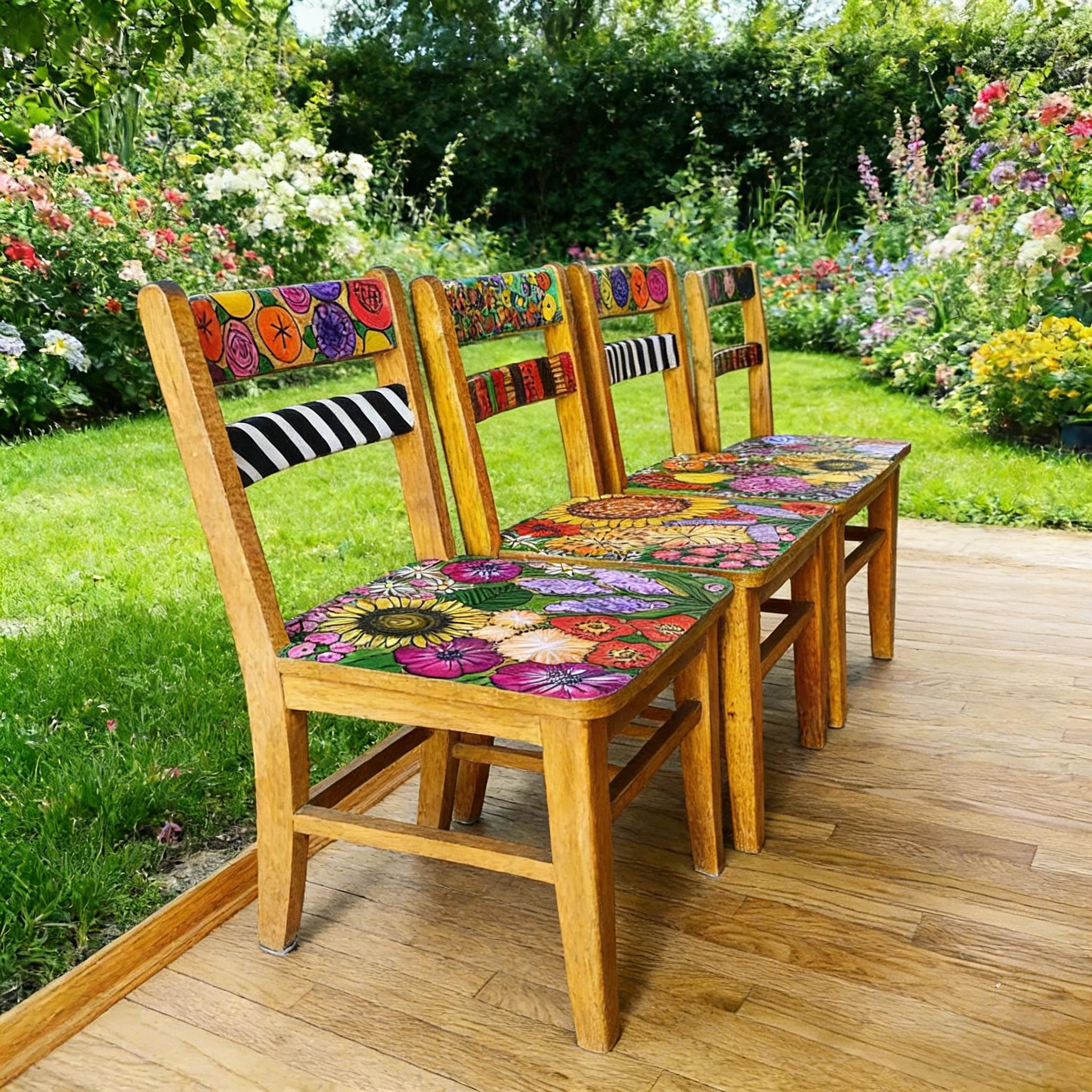 Hippie colorful Bohemian style circular garden pattern decorative armchair