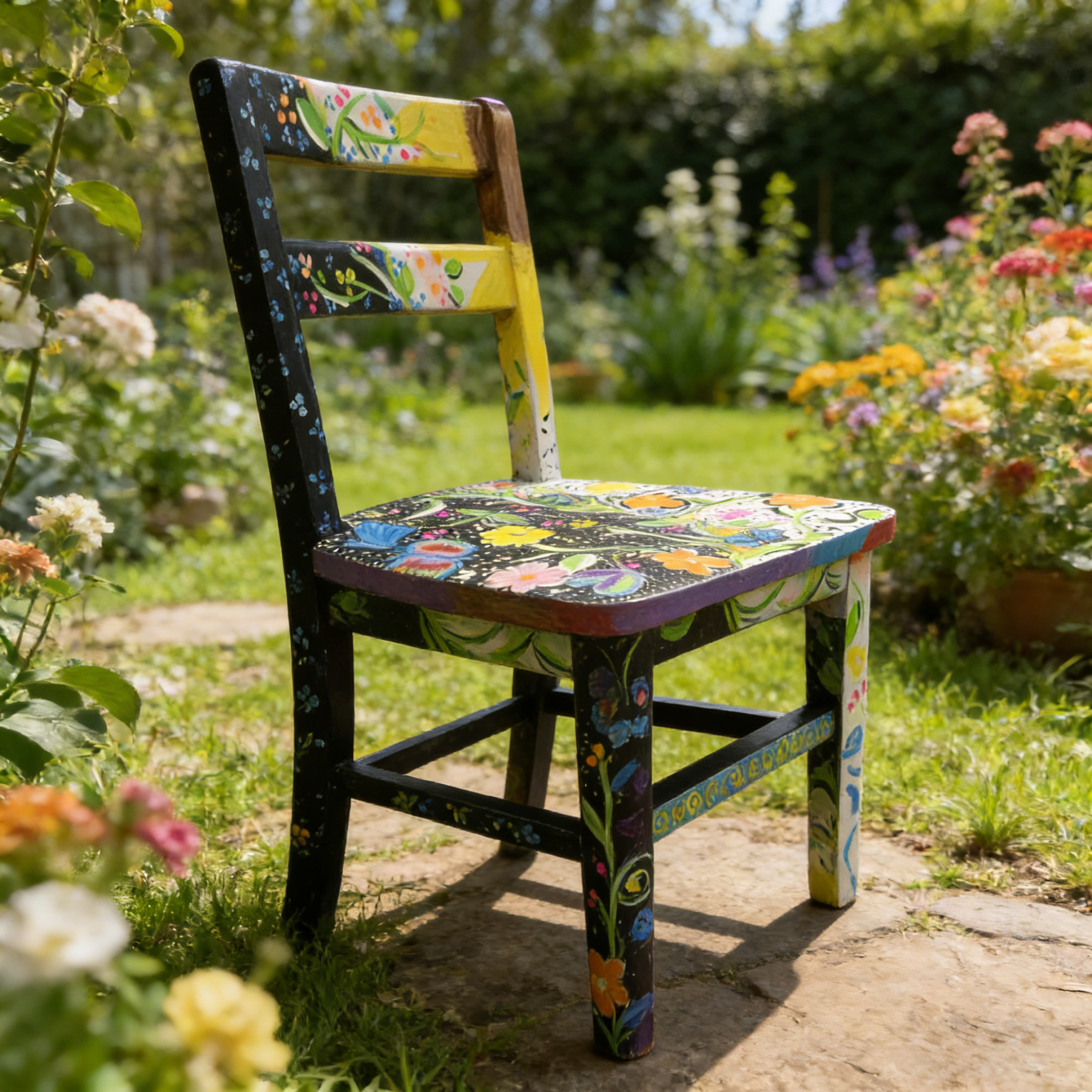 Hippie colorful Bohemian style circular garden pattern decorative armchair