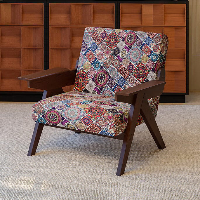 Mid-Century Modern Accent Armchair with Artistic Patterned Fabric Upholstery