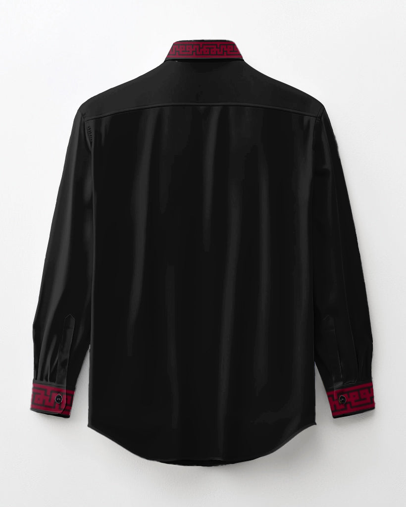 Men's Plus Size Simple Contrast Long Sleeve Lapel Shirt 2-Piece Set