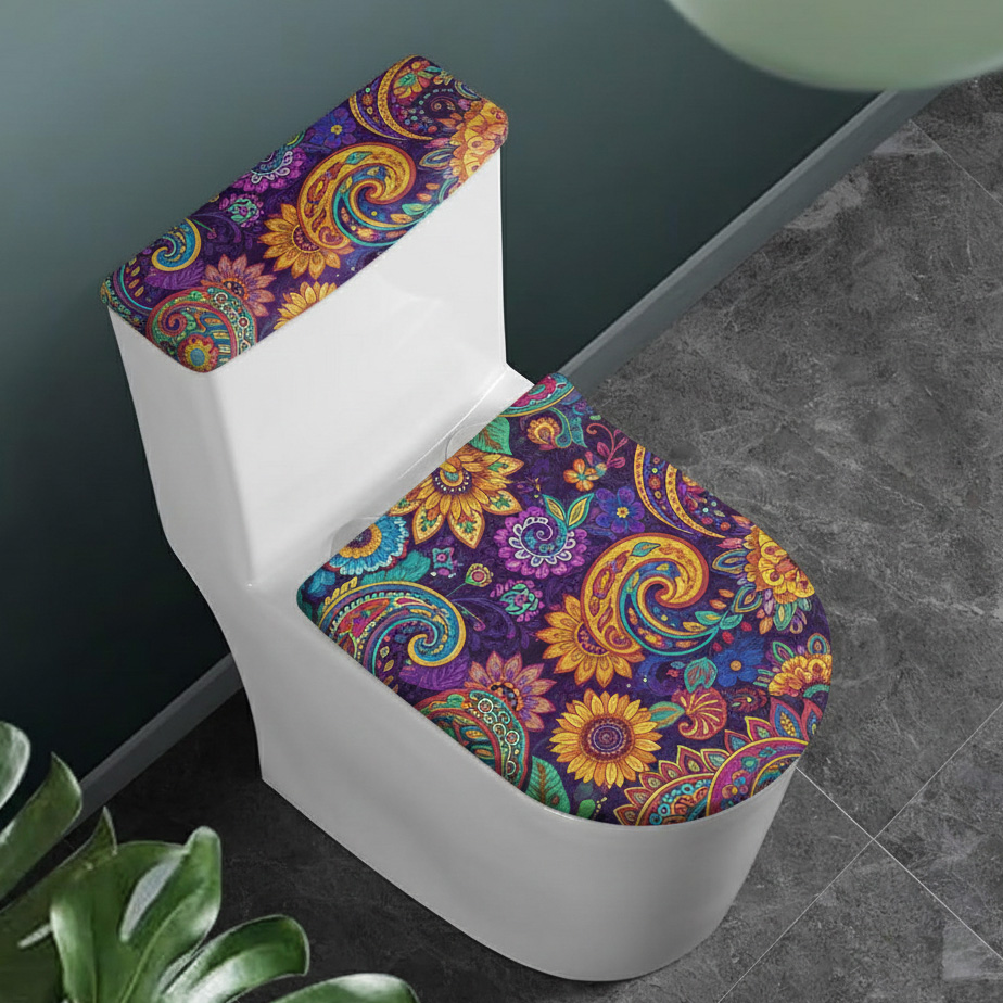 Hippie Bohemian Flower Peace Sign Soft Padded Toilet Seat Cover