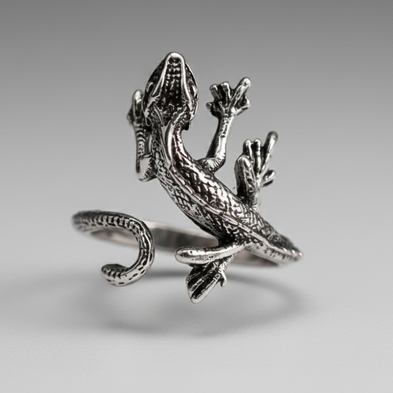 Vintage Sterling Silver Detailed Lizard Gecko Wrap Ring