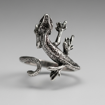 Vintage Sterling Silver Detailed Lizard Gecko Wrap Ring
