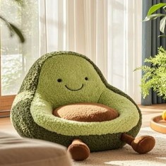 Cute Avocado Plush Lounge Chair – Ultra-Soft Cozy Floor Seat for Kids & Adults, Cartoon Bean Bag Sofa for Bedroom & Playroom