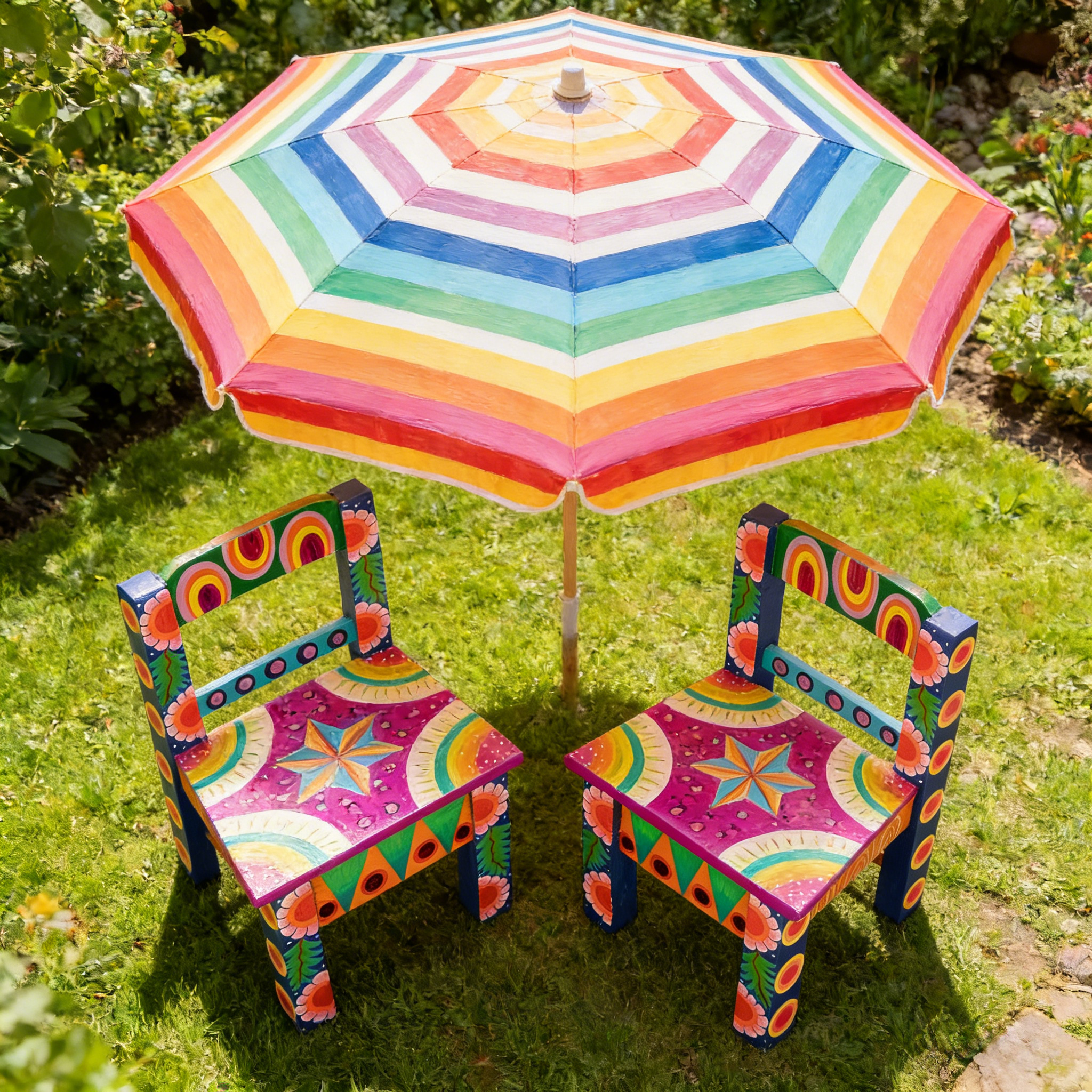 Hippie colorful Bohemian style circular garden pattern decorative armchair