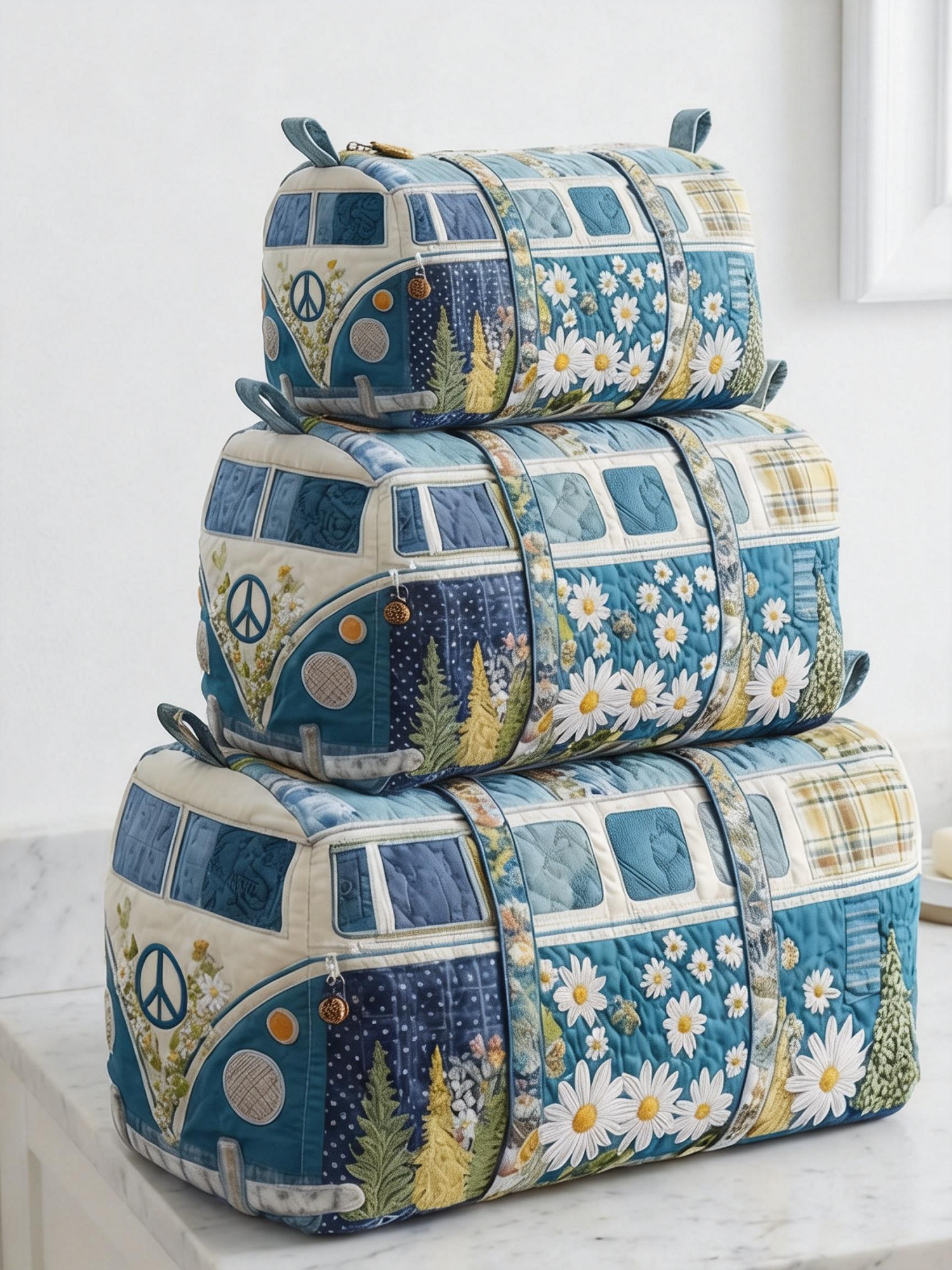 Hippie Van Flower Cotton Quilted Cosmetic Bag