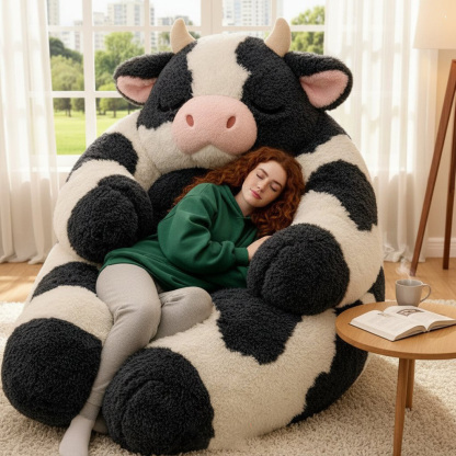 Giant Blue and White Cow Plush Bean Bag