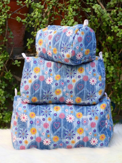 Hippie Peace And Flower Cotton Quilted Cosmetic Bag