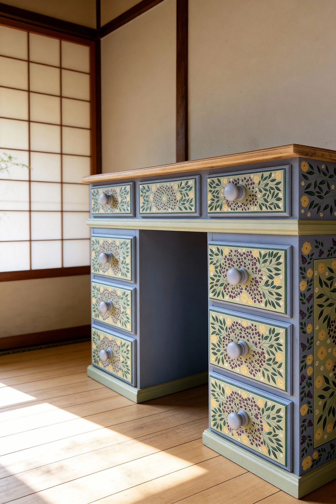 Wildflower Meadow: Artisan-Inspired 7-Drawer Boho Vanity