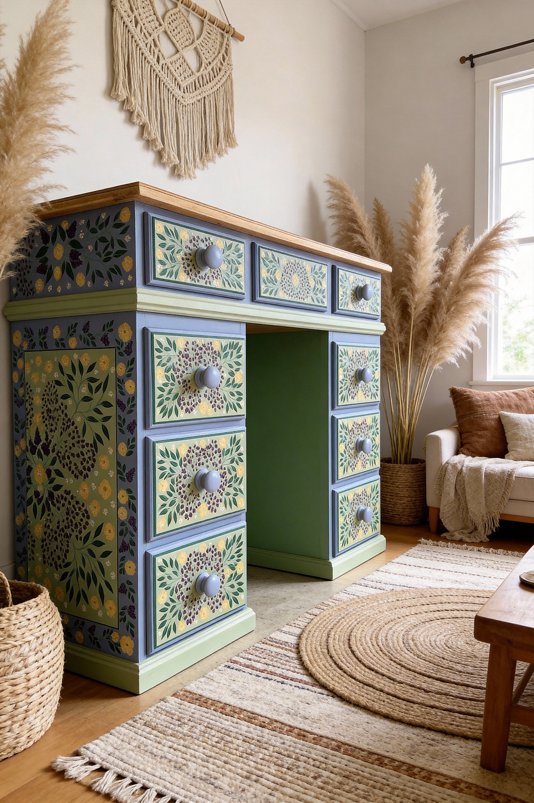 Wildflower Meadow: Artisan-Inspired 7-Drawer Boho Vanity