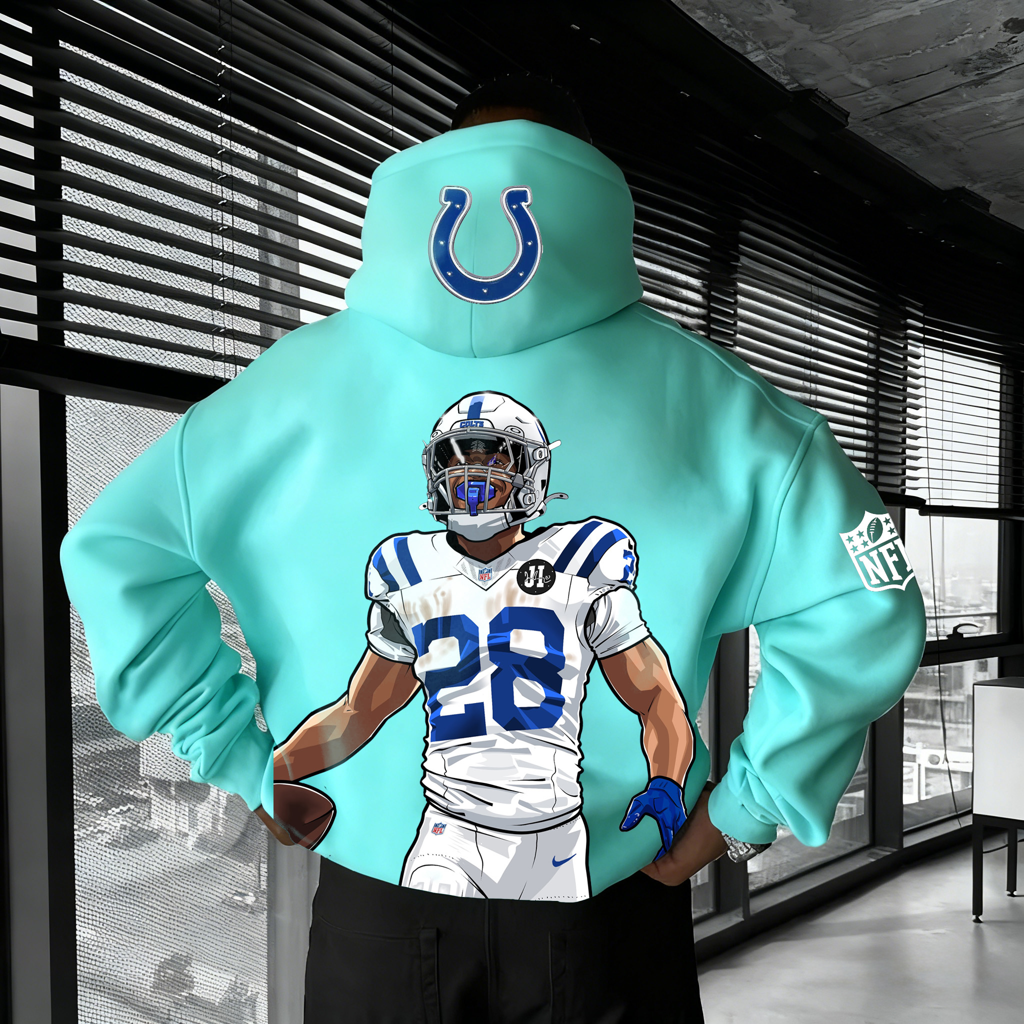 Cartoon Colts Running Back Action Mint Hoodie