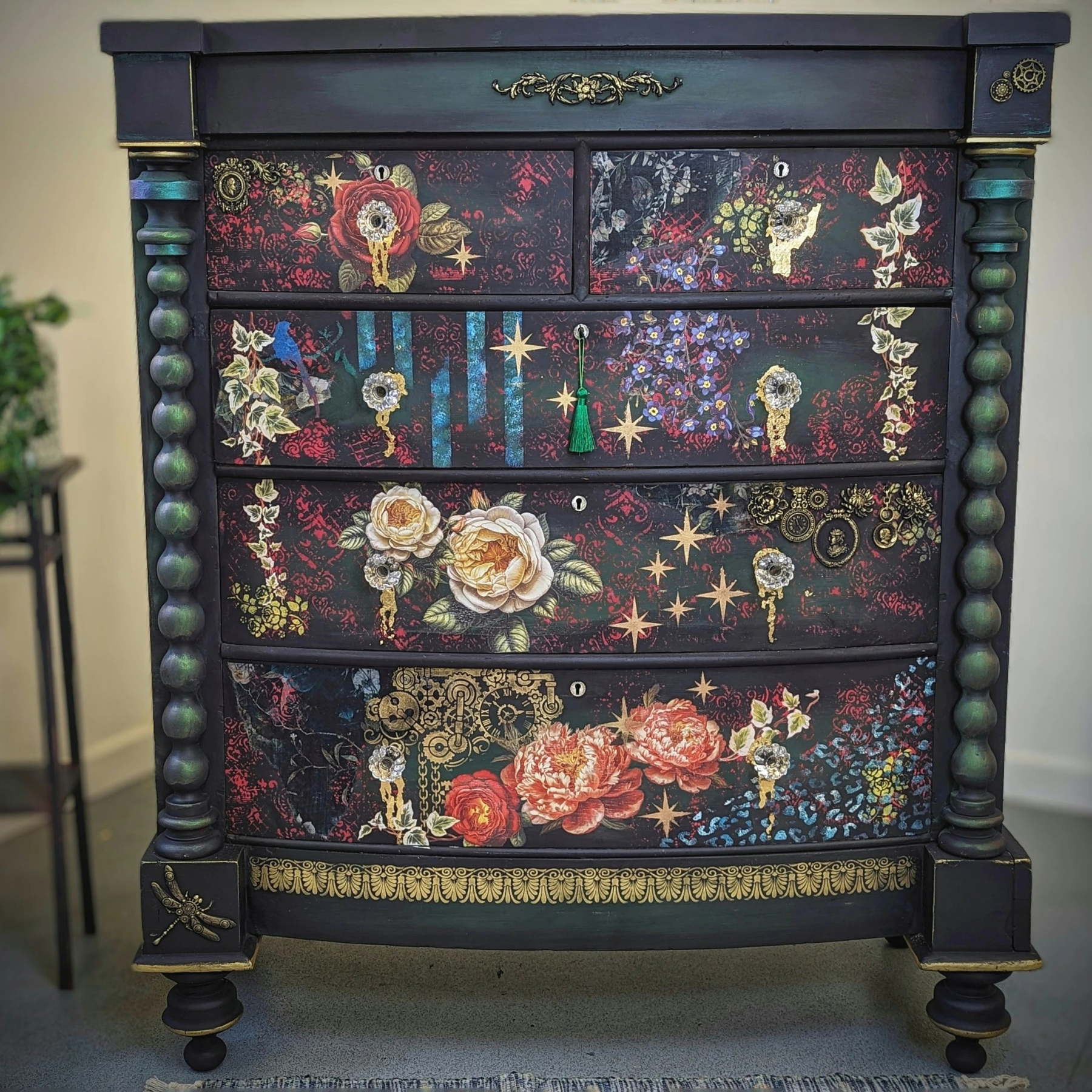 Victorian Gothic Botanical Mixed Media Artistic Dark Wood Locker