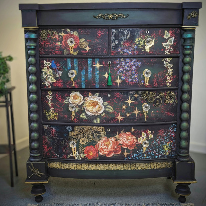 Victorian Gothic Botanical Mixed Media Artistic Dark Wood Locker