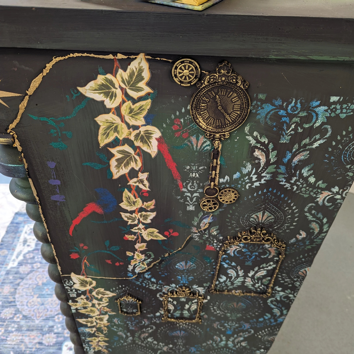 Victorian Gothic Botanical Mixed Media Artistic Dark Wood Locker