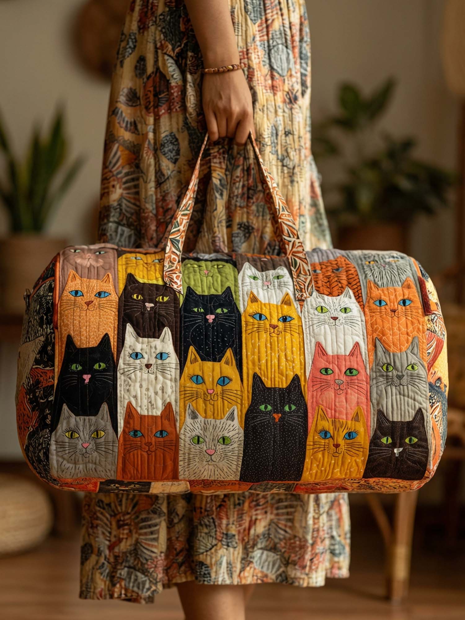 Cute Cat Quilted Duffle Bag