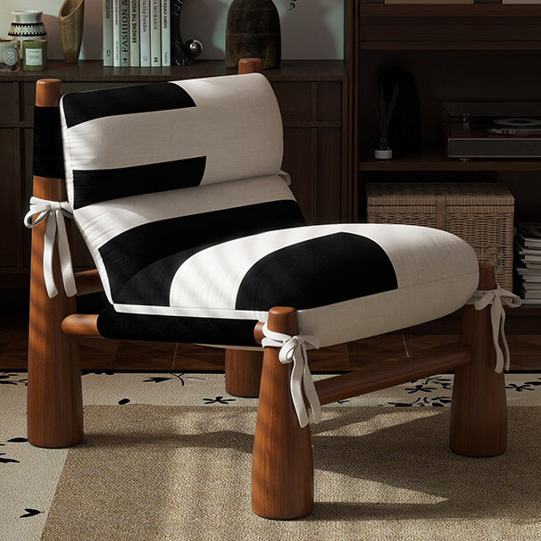 Bohemian Kilim Pattern Solid Wood Upholstered Accent Lounge Chair