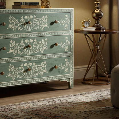 Vintage Floral Patterned Wooden Chest of Drawers | Luxury Handmade Dresser