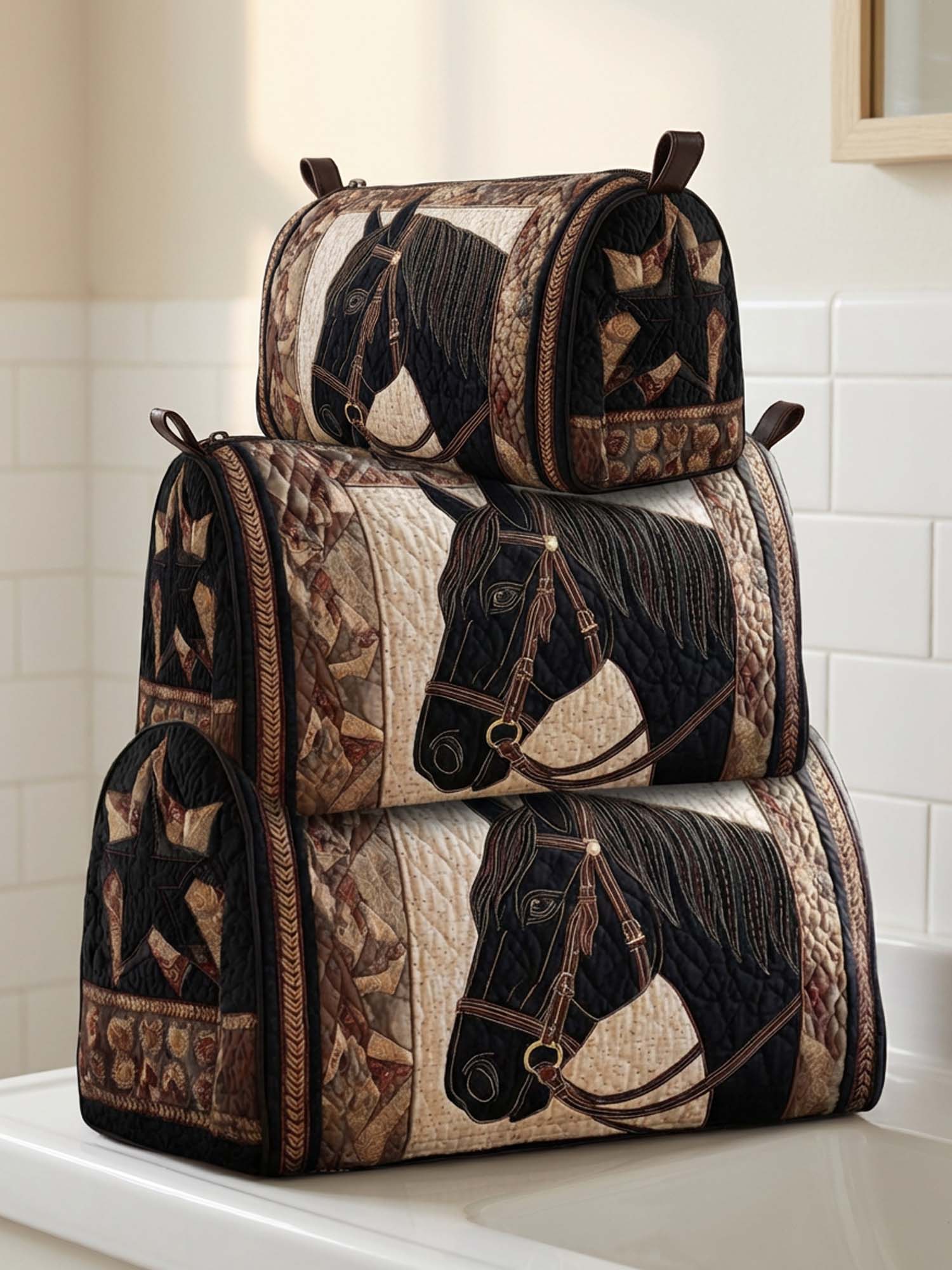 Retro Horse Cotton Quilted Cosmetic Bag