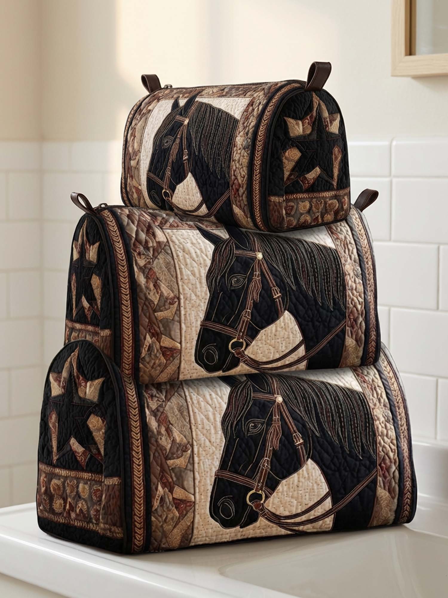 Retro Horse Cotton Quilted Cosmetic Bag