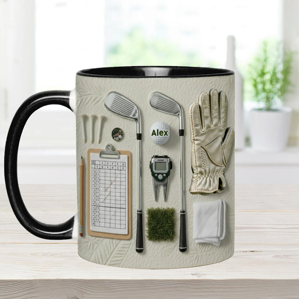 Sporty Realistic Golf Equipment Pattern Personalized Ceramic Coffee Mug