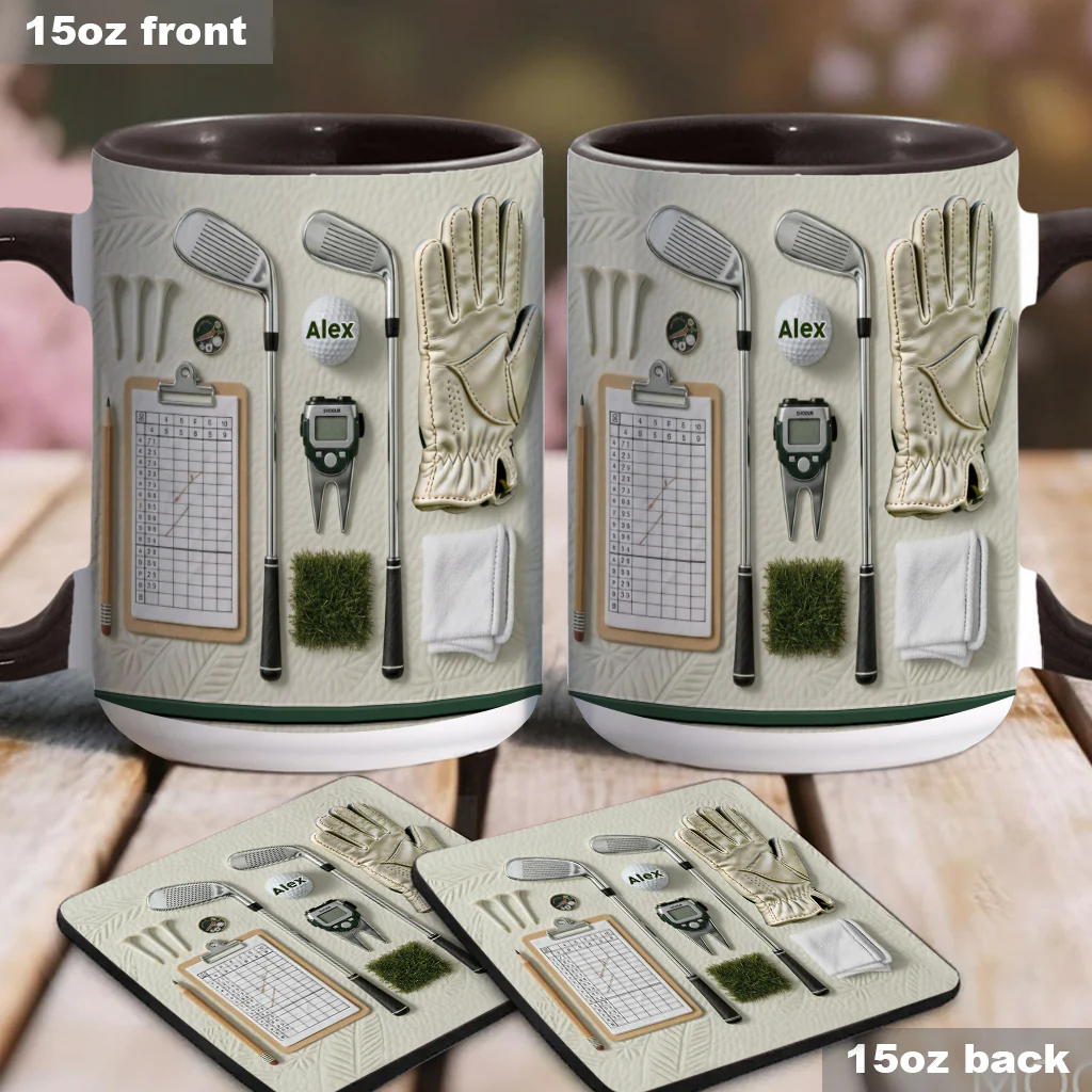 Sporty Realistic Golf Equipment Pattern Personalized Ceramic Coffee Mug
