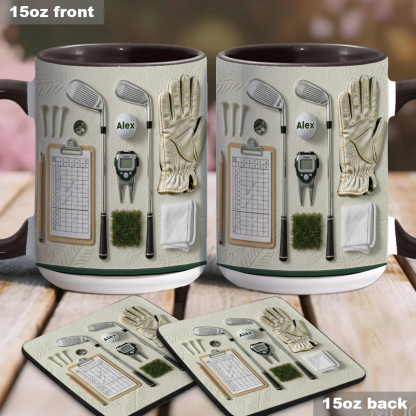 Sporty Realistic Golf Equipment Pattern Personalized Ceramic Coffee Mug