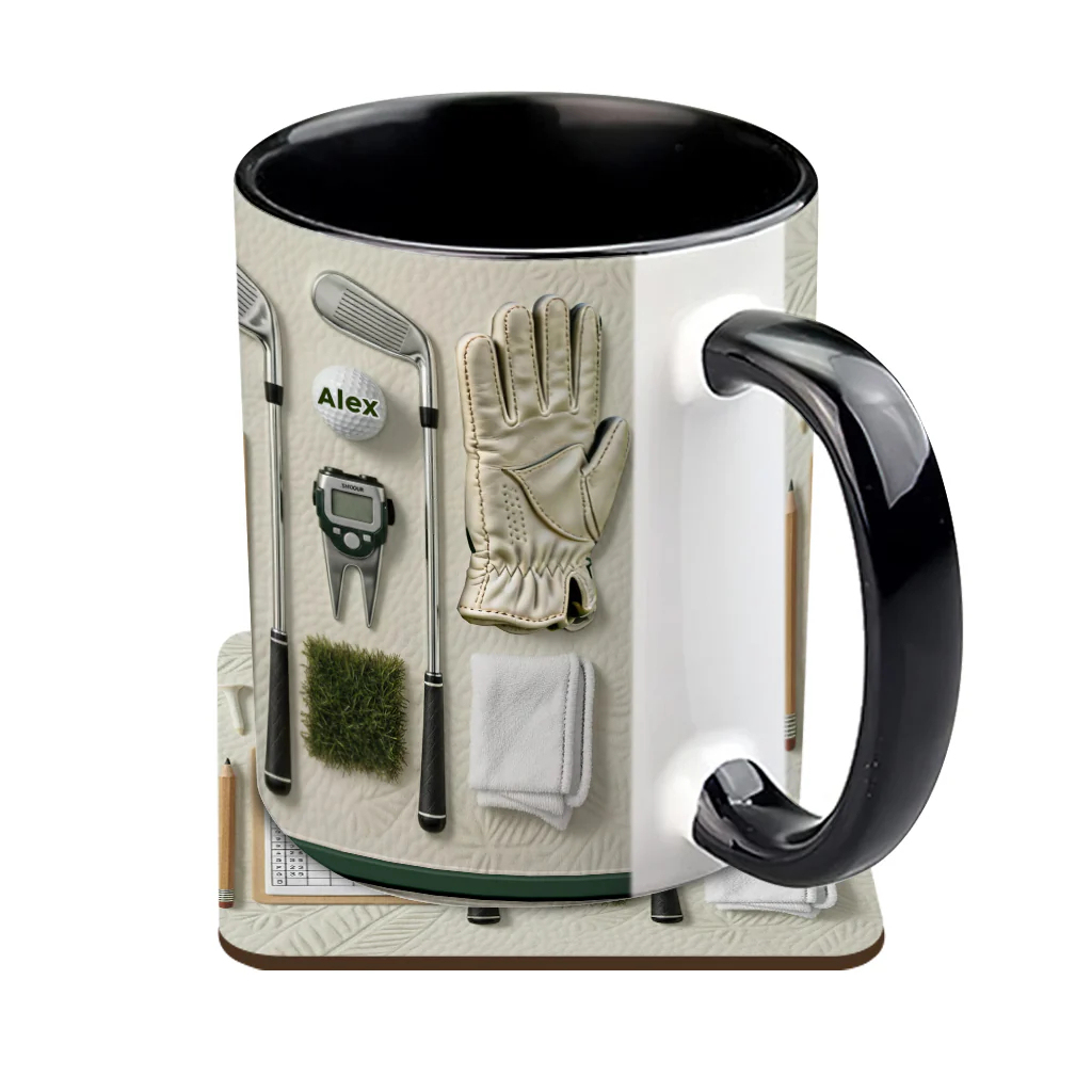 Sporty Realistic Golf Equipment Pattern Personalized Ceramic Coffee Mug