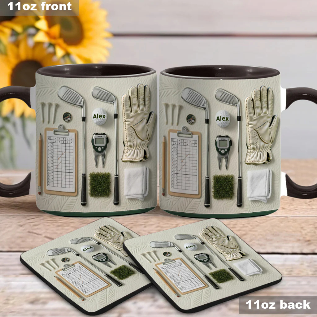 Sporty Realistic Golf Equipment Pattern Personalized Ceramic Coffee Mug
