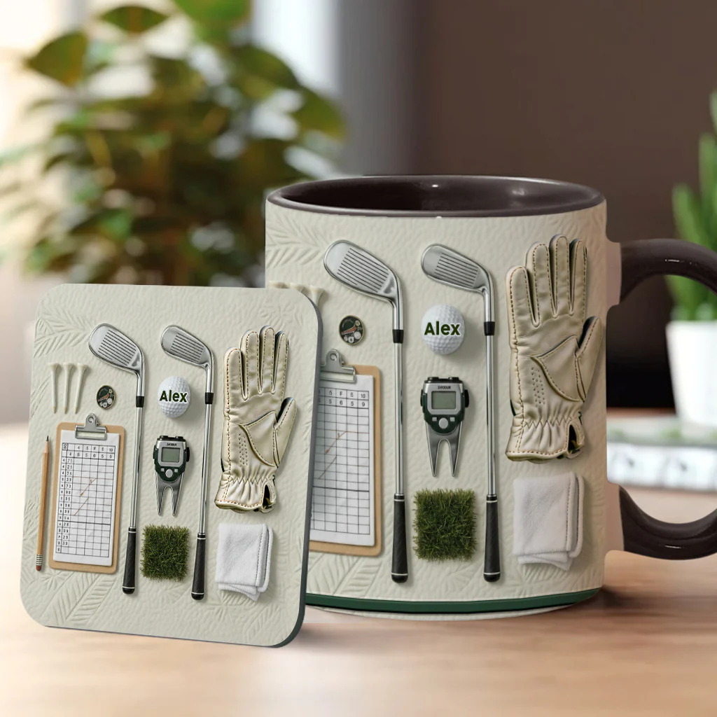 Sporty Realistic Golf Equipment Pattern Personalized Ceramic Coffee Mug