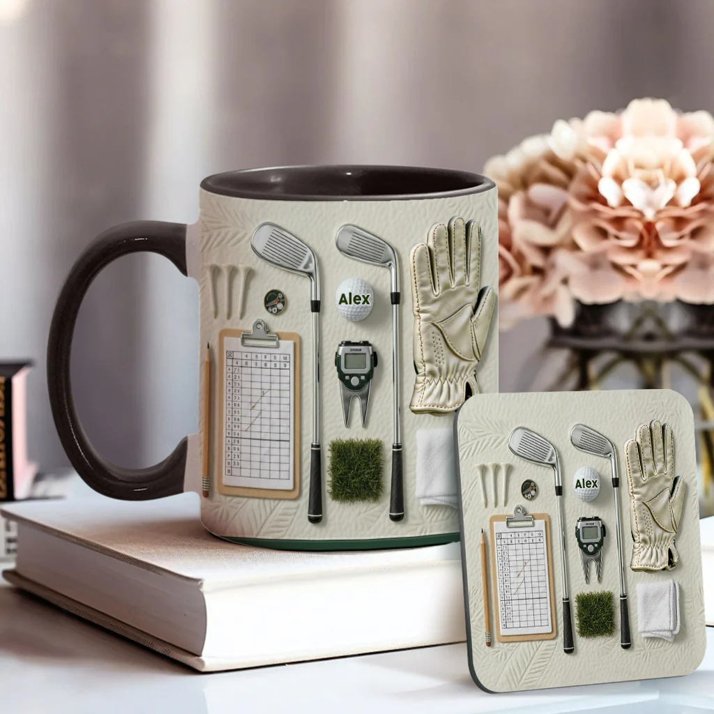 Sporty Realistic Golf Equipment Pattern Personalized Ceramic Coffee Mug