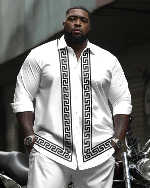 Men's Plus Size Simple Geometric Stripes Long Sleeve Shirt Trousers Suit