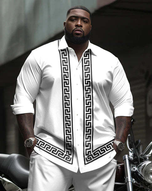 Men's Plus Size Simple Geometric Stripes Long Sleeve Shirt Trousers Su