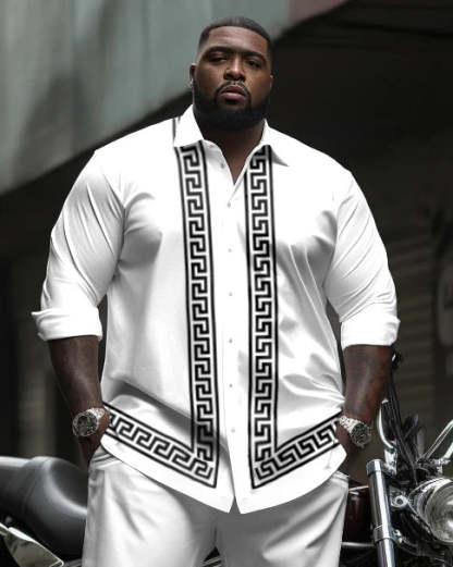 Men's Plus Size Simple Geometric Stripes Long Sleeve Shirt Trousers Suit